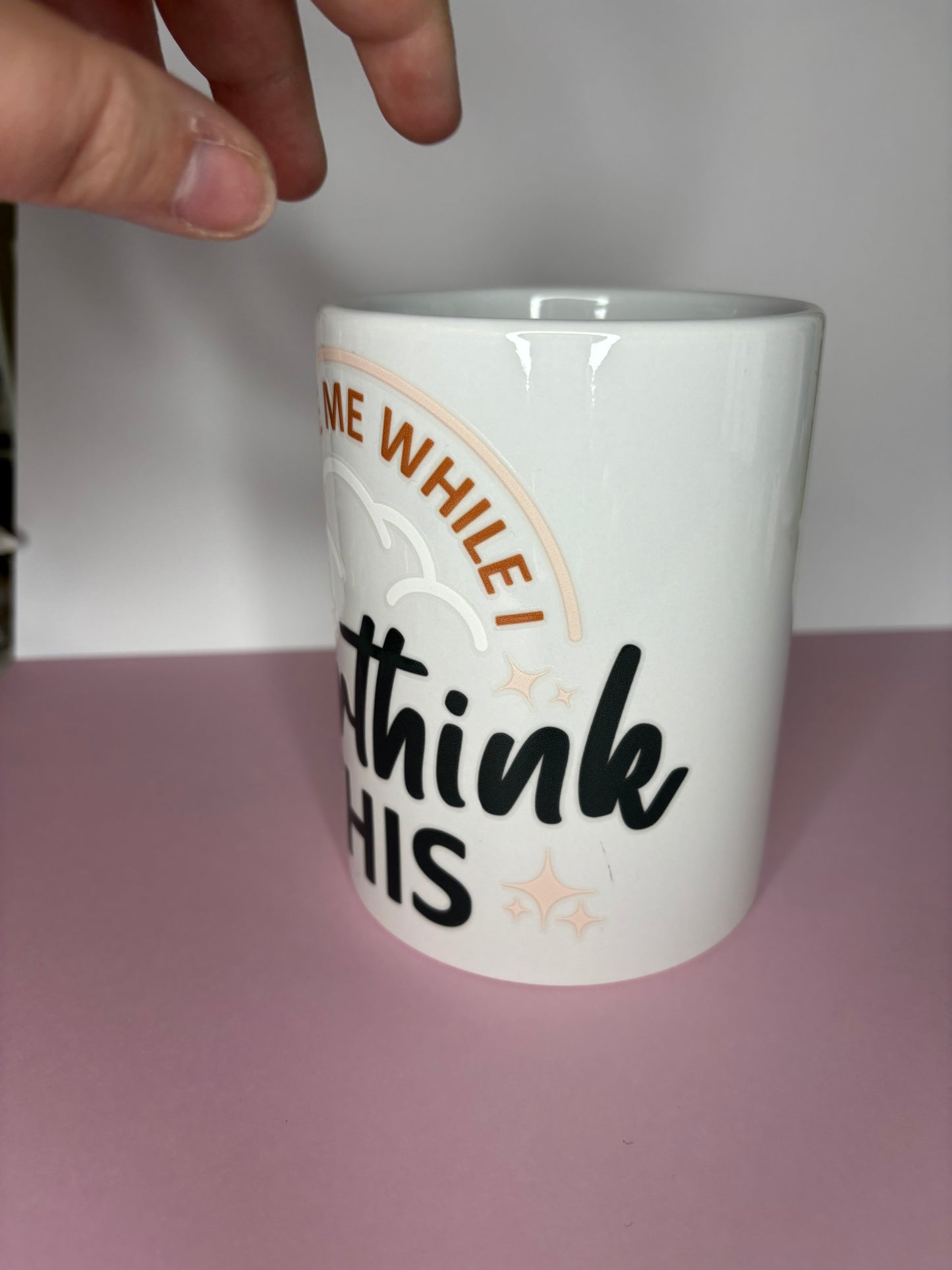 “Excuse me while I overthink this” mug